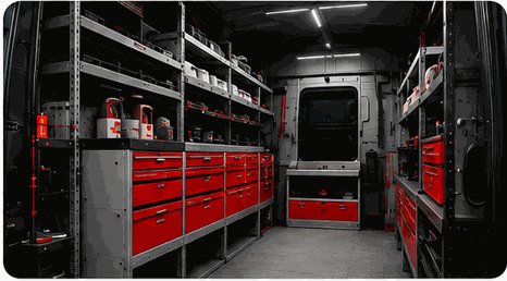 Aménagement intérieur d'utilitaire — rangements et tiroirs