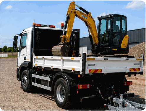 Petit camion avec remorque porte-engin